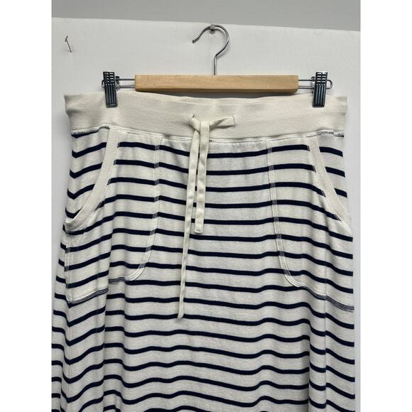 Saturday Sunday Navy Stripe Drawstring Midi Skirt with Pockets M Nautical Resort - Picture 2 of 8